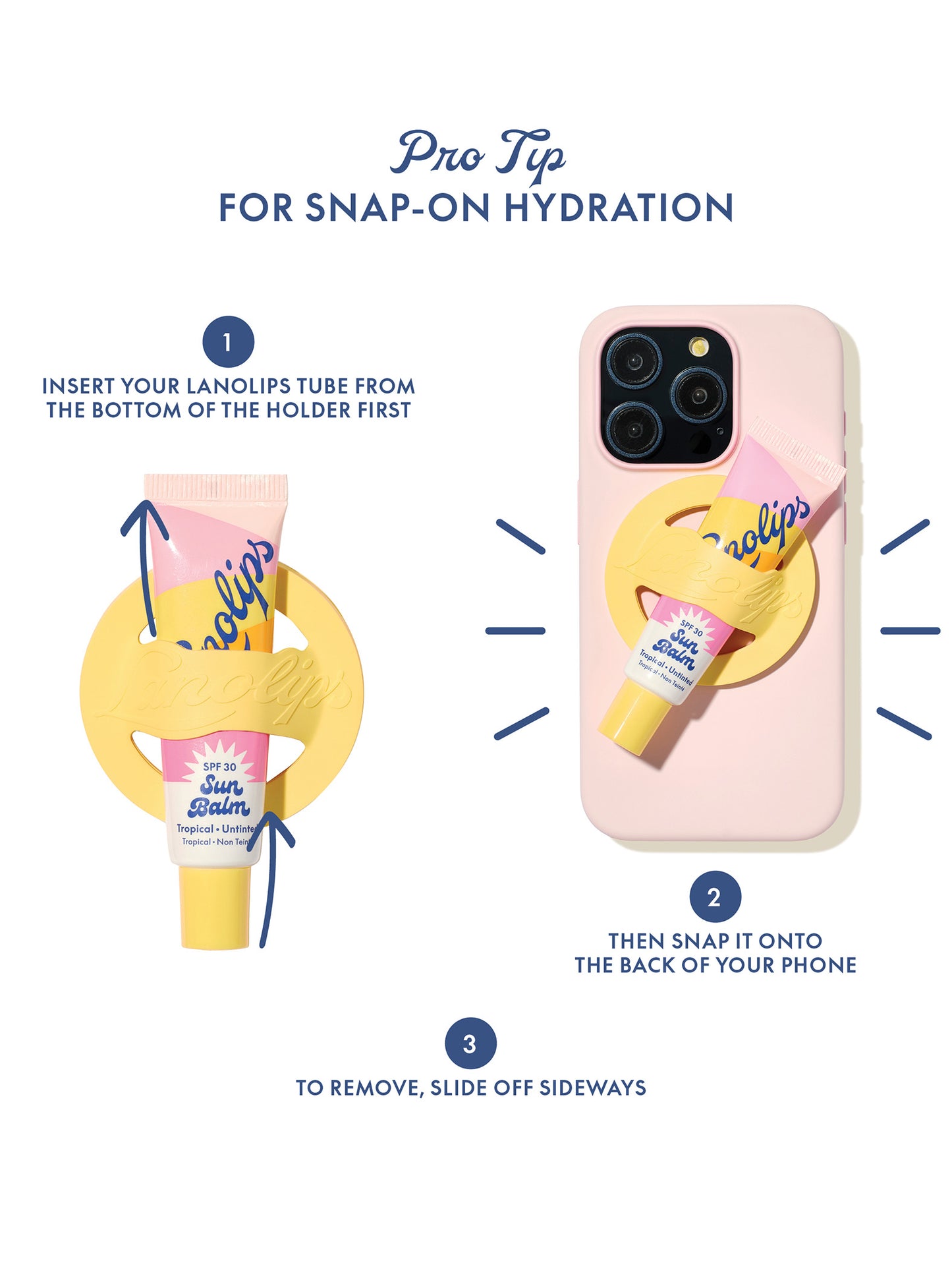 The lanolips lip balm phone holder how to use instructions pro tip infographic