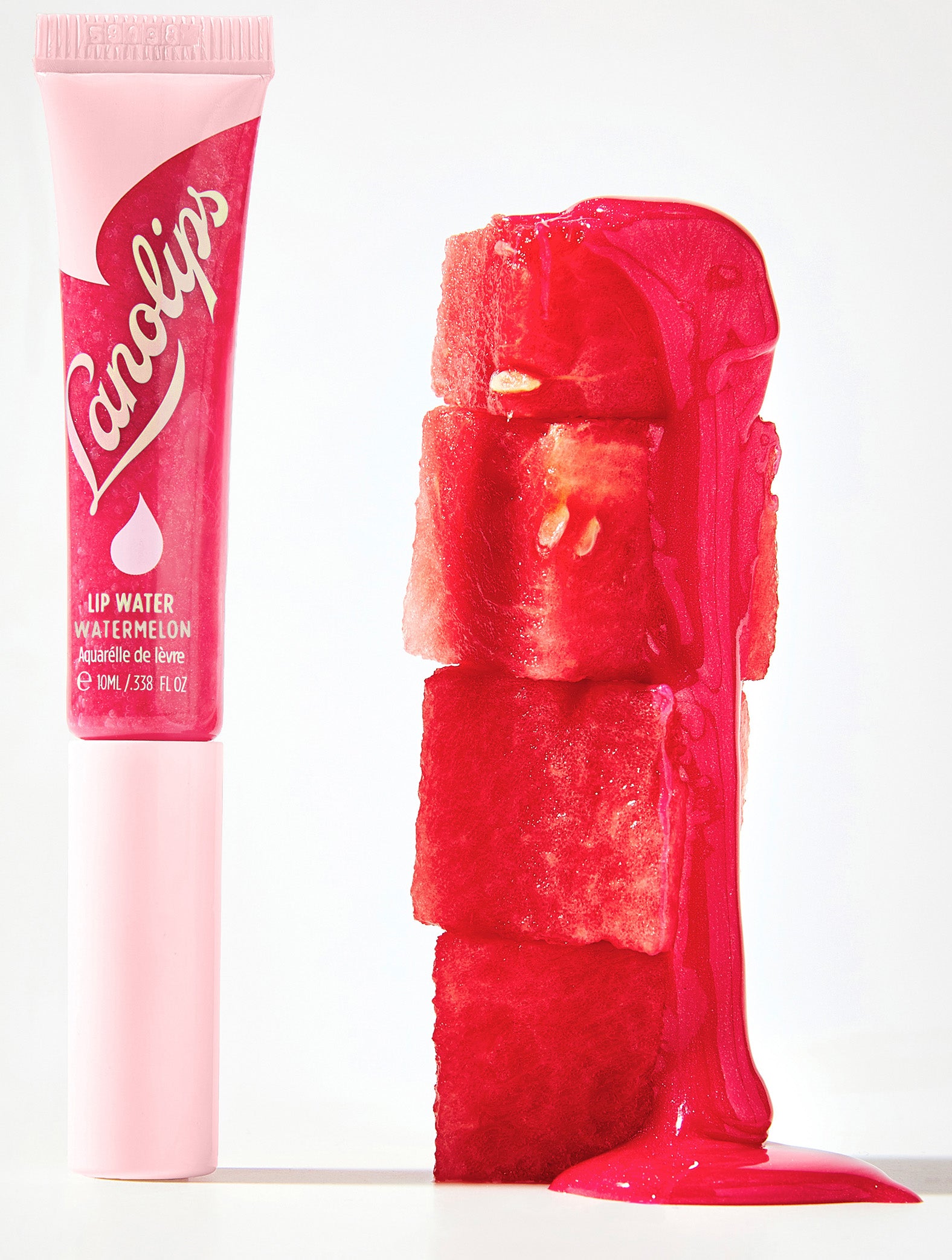 Lanolips Lip Water Watermelon It’s lightweight. It's hydrating. It's natural. Liquid lanolin & hyaluronic acid boost moisture. The glowing, holographic fruity tint looks gorgeous on everyone. (It’s basically watermelon juice for your lips)