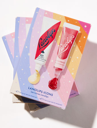 Share the glow of ultimate hydration this holiday season with our Lanolips Icons Duo. Contains our best selling 101 Ointment Watermelon and Glossy Balm Candy. 