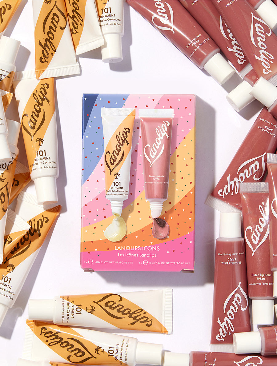 Lanolips Icons are a perfect gift this holiday season. Comes in 101 Ointment Coconutter + Tinted Lip Balm in Perfect Nude