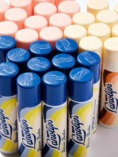 Collection of Lanolips Basic Balms in the natural flavours of Original Vanilla, Coconutter and Strawberry. 