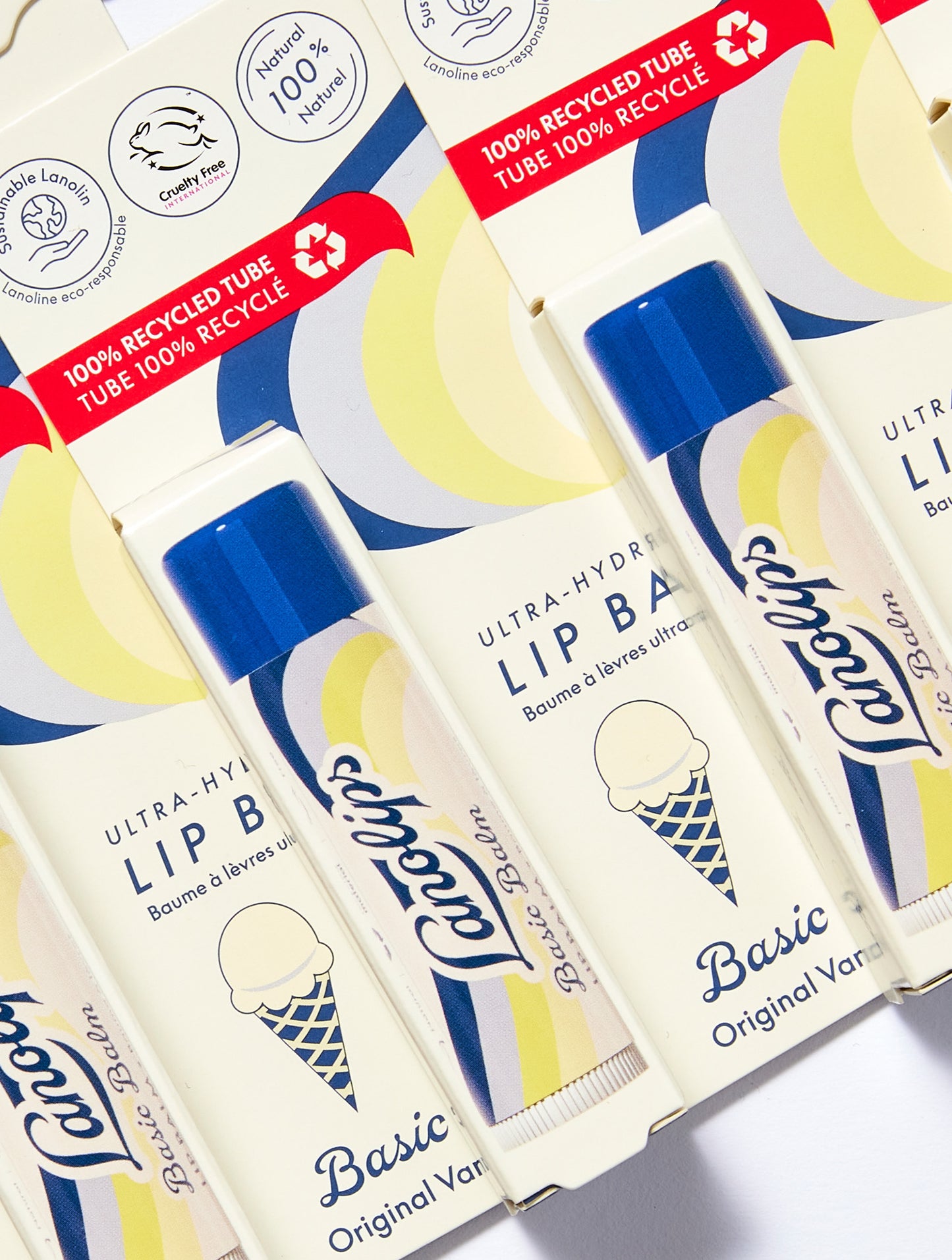 Our Lanolips Basic Balm boxes are printed using soy-bean and vegetable-based inks, in our ongoing plan to improve our sustainability.