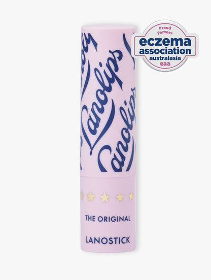 Product shot of the original lanostick with the lid off showing the creamy and buttery texture. The original lanostick is formulated with lanolin, natural waxes, butters and vitamin E. 

The Original Lanostick has been recognised by the Eczema Association of Australasia (EAA) for suitability on eczema-prone skin.*

The EAA logo represents a brand partnership and product suitability only and does not constitute medical endorsement.