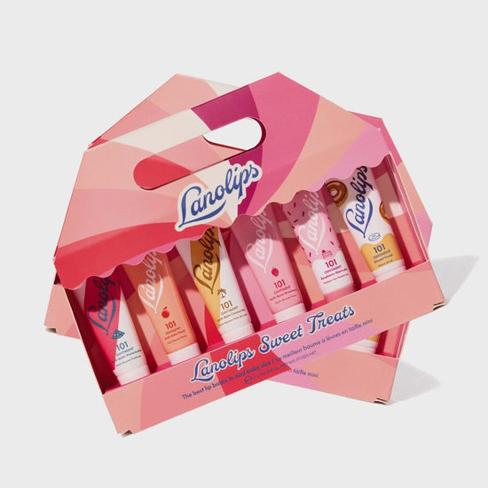 Lanolips Sweet Treats is a limited edition holiday set containing our best selling 101 Ointment flavoured range, including Watermelon, Peach, Coconutter, Strawberry, Raspberry Shortcake and Glazed Donut.