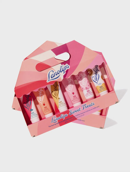 Lanolips Sweet Treats is a limited edition holiday set containing our best selling 101 Ointment flavoured range, including Watermelon, Peach, Coconutter, Strawberry, Raspberry Shortcake and Glazed Donut.
