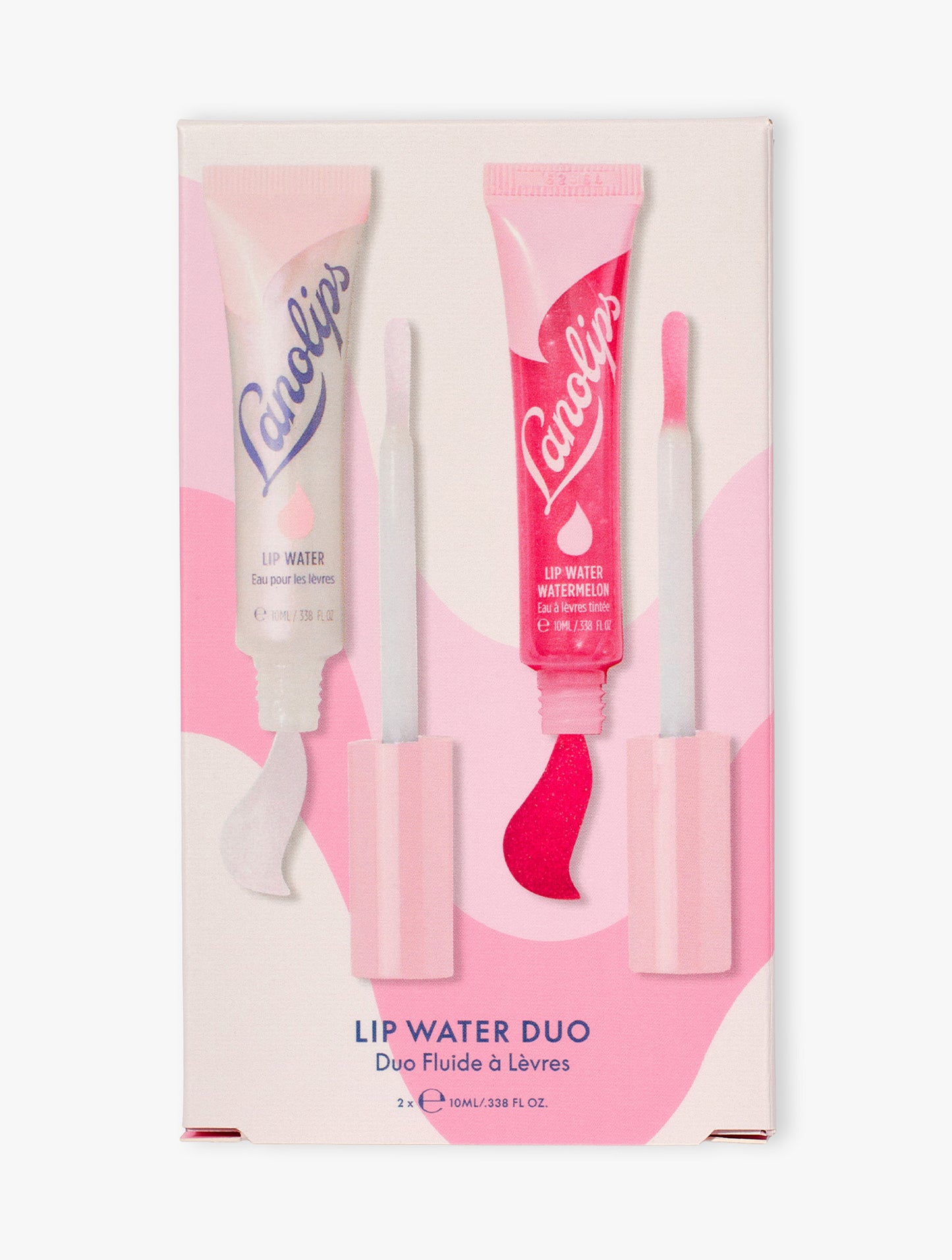 Lip water duo set in packaging with 'Lanolips' branding on a white background