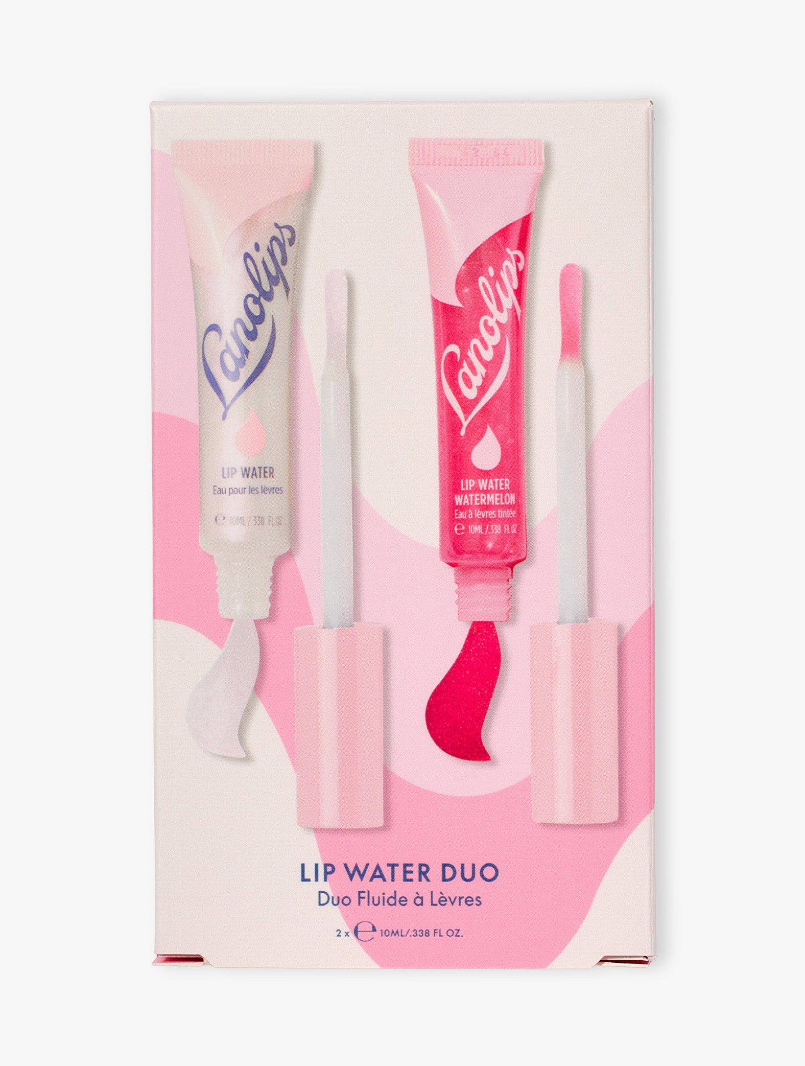 Lip water duo set in packaging with 'Lanolips' branding on a white background
