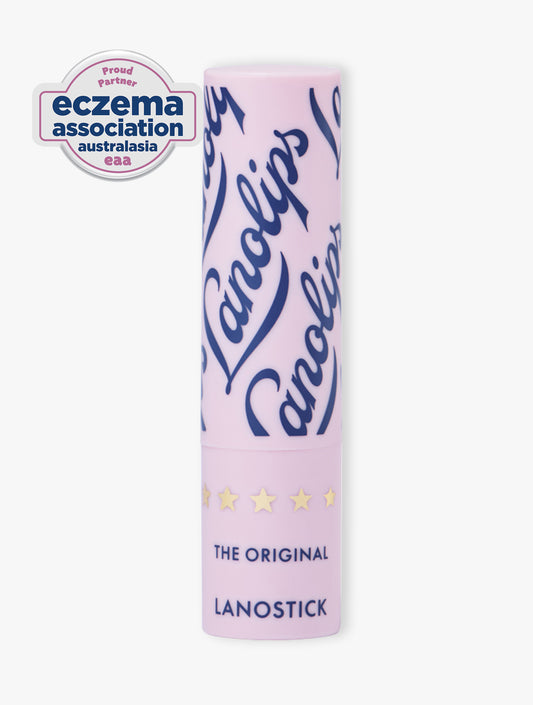 Product shot of the original lanostick with the lid off showing the creamy and buttery texture. The original lanostick is formulated with lanolin, natural waxes, butters and vitamin E. 

The Original Lanostick has been recognised by the Eczema Association of Australasia (EAA) for suitability on eczema-prone skin.*

The EAA logo represents a brand partnership and product suitability only and does not constitute medical endorsement.