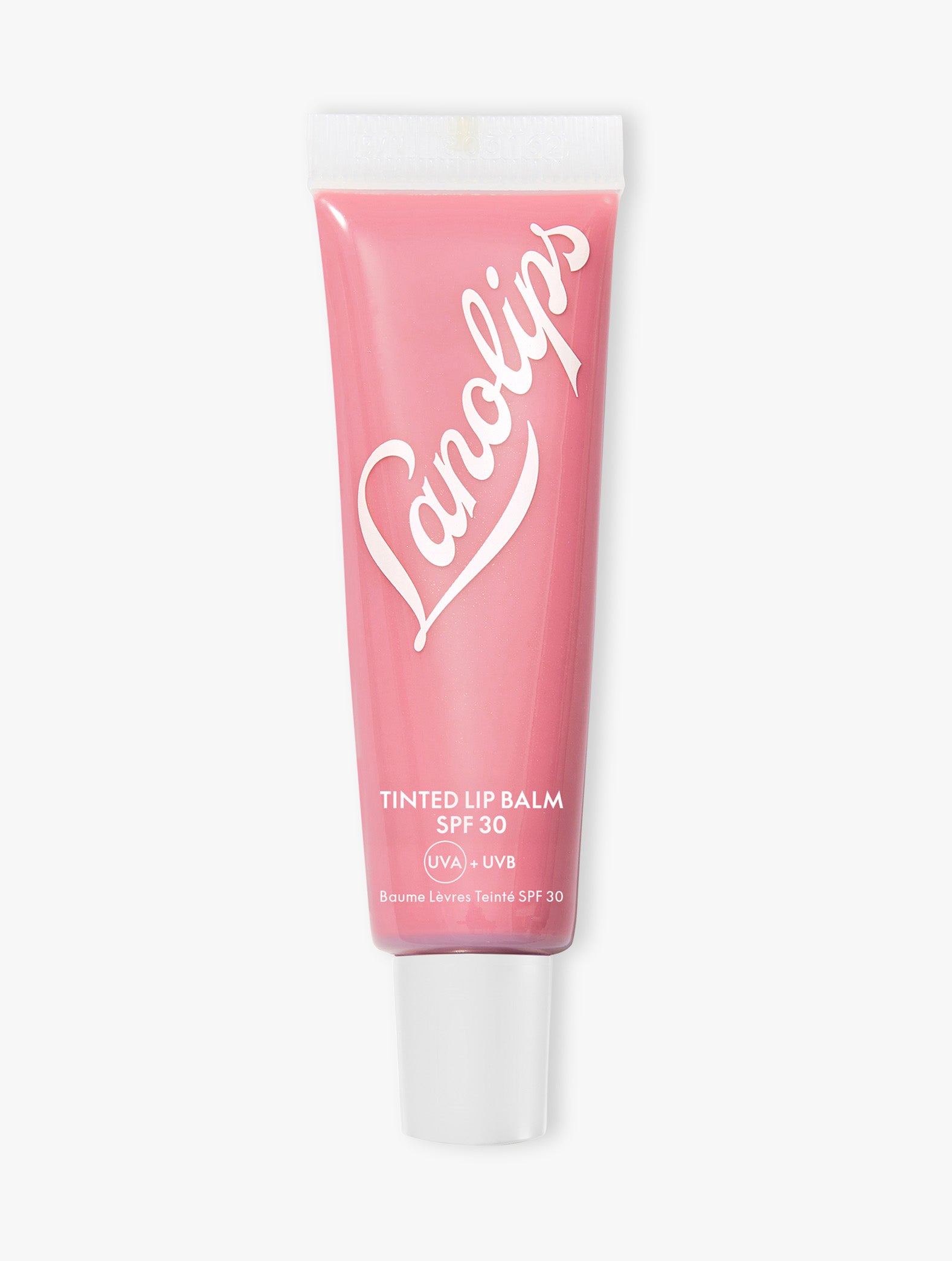 Product shot of the Lanolips Rose Tinted Lip Balm SPF 30 on a white background.
