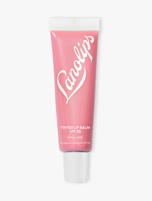 Product shot of the Lanolips Rose Tinted Lip Balm SPF 30 on a white background.
